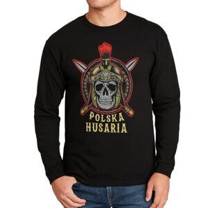 Polish Hussar Tshirt Long Sleeve Polska Husaria Warrior Skull Black Mens 2XL NEW
